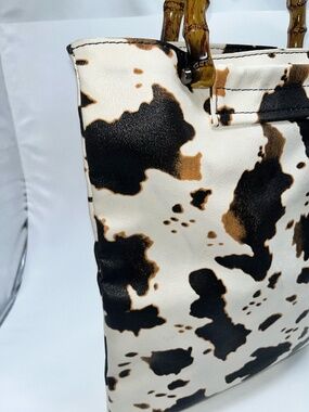 Cow Print Bamboo Handle Tote